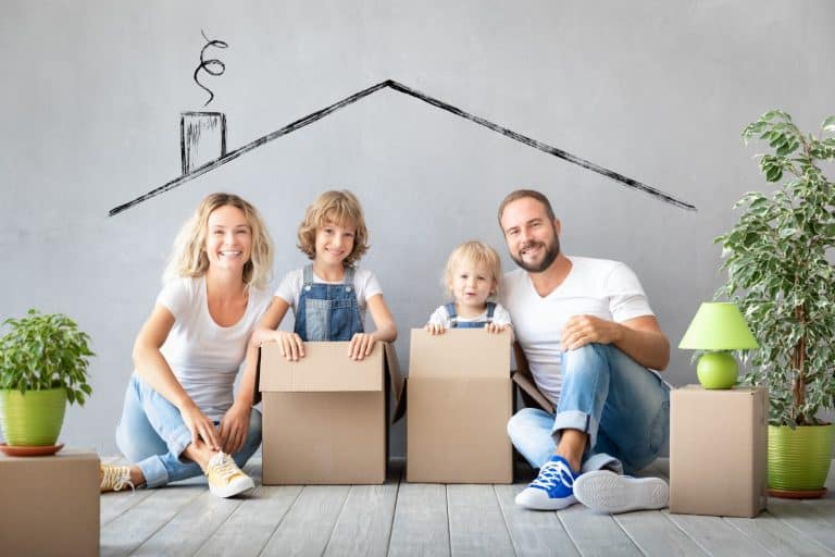 Happy family in their new home