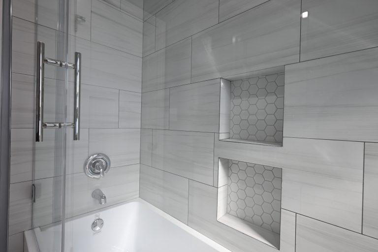 Guest bathroom vanity and tile in Rancho Palos Verdes