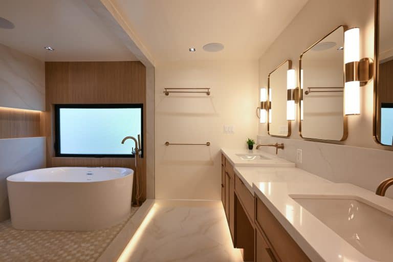 Rancho Palos Verdes master bathroom remodel with freestanding tub and floating vanity