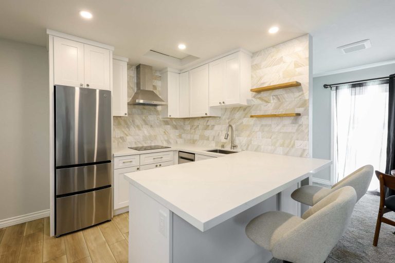 Long Beach ADU kitchen with white shaker cabinets