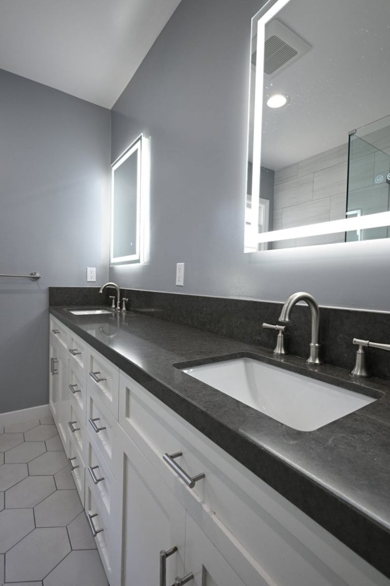 Palos Verdes Estates bathroom remodel - double vanity with quartz top