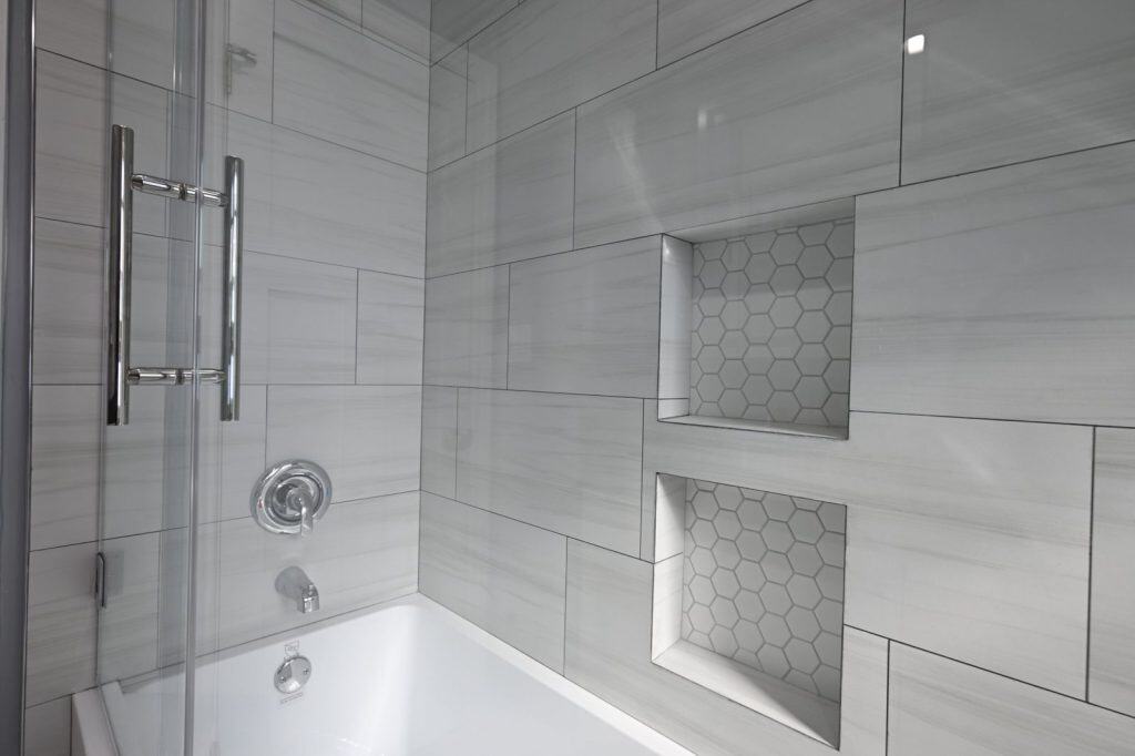 Palos Verdes Estates bathroom remodel - tiled shower niches