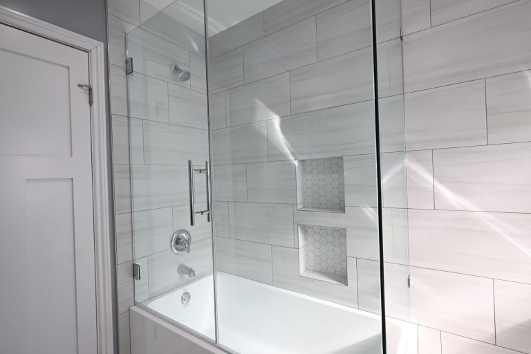 Palos Verdes Estates bathroom remodel - tub and shower with frameless glass