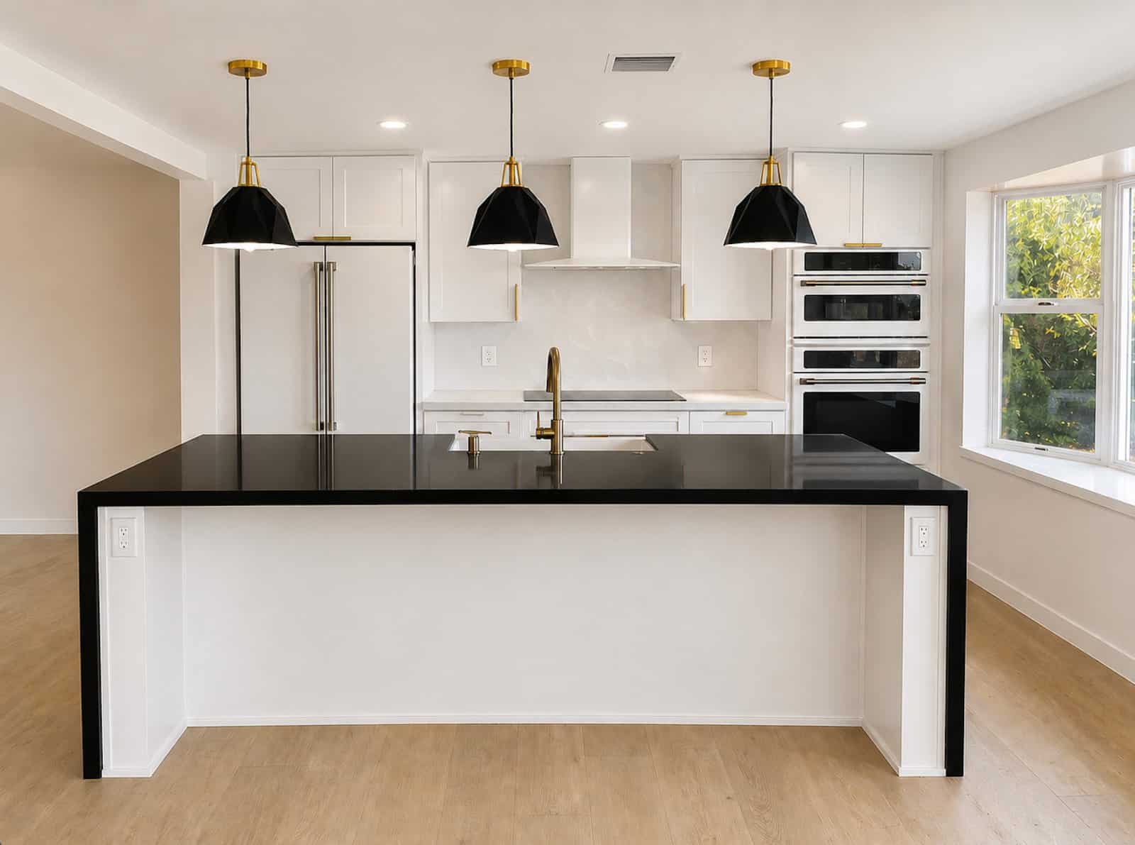 Playa del Rey kitchen remodel with black waterfall island