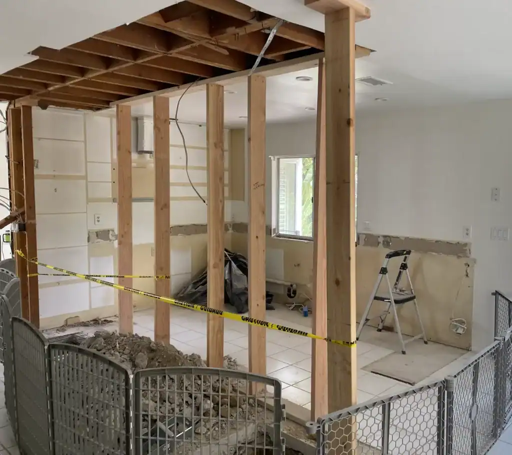 Santa Monica kitchen remodel during load-bearing wall removal